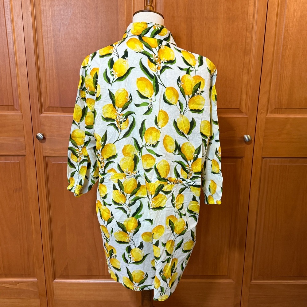 J Crew Cinch Waist Shirt Dress in Lemon Print Limoncello Voile Button-Up Dress - Picture 8 of 15